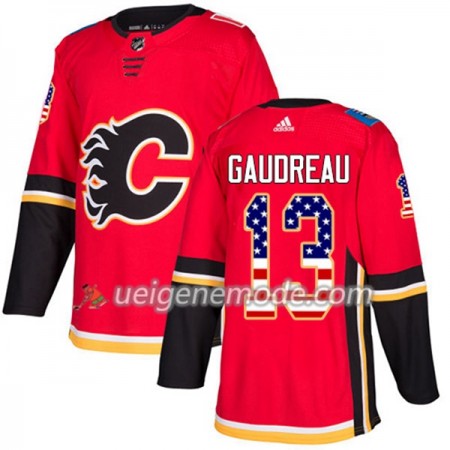 Herren Eishockey Calgary Flames Trikot Johnny Gaudreau 13 Adidas 2017-2018 Rot USA Flag Fashion Authentic